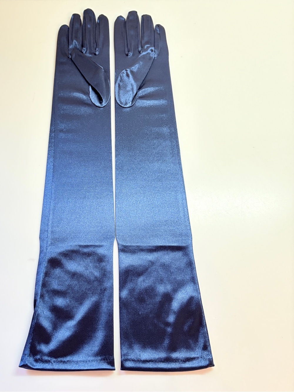 Vtg 90s E&S Novelty Co Navy Satin Long Gloves 19" Evening Prom New Old Stock